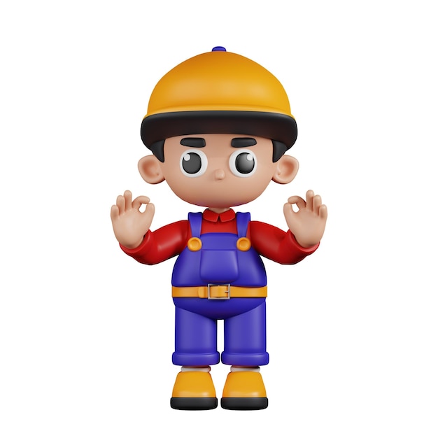 3d Character Mechanic Giving Ok Hand Gesture Pose
