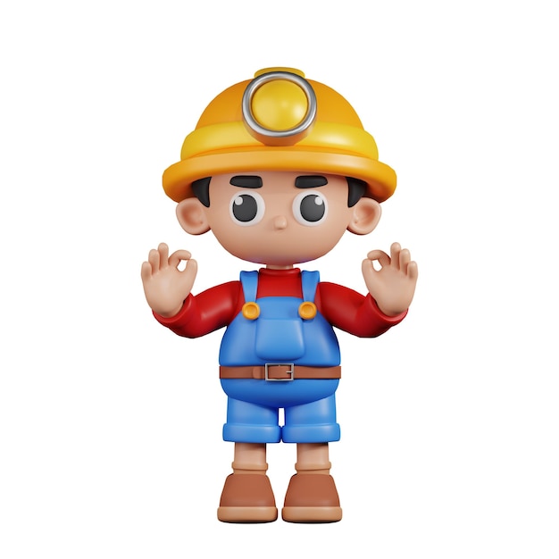 3d Character Miner Giving Ok Hand Gesture Pose