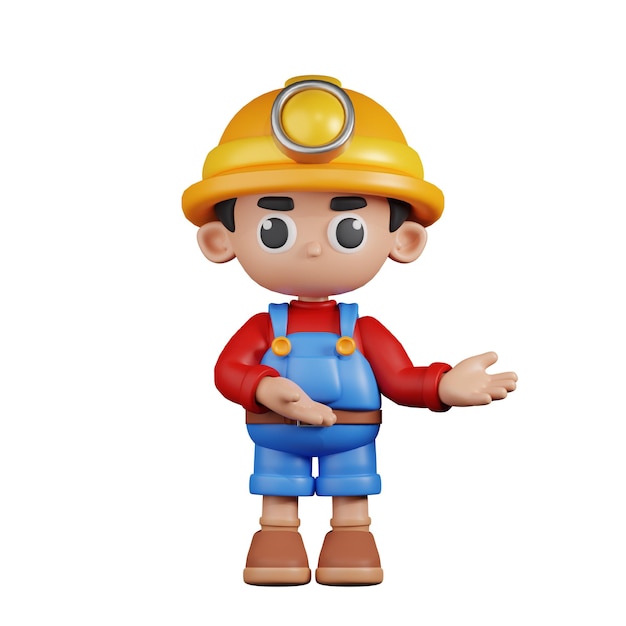 3d Character Miner Pointing To Something Pose
