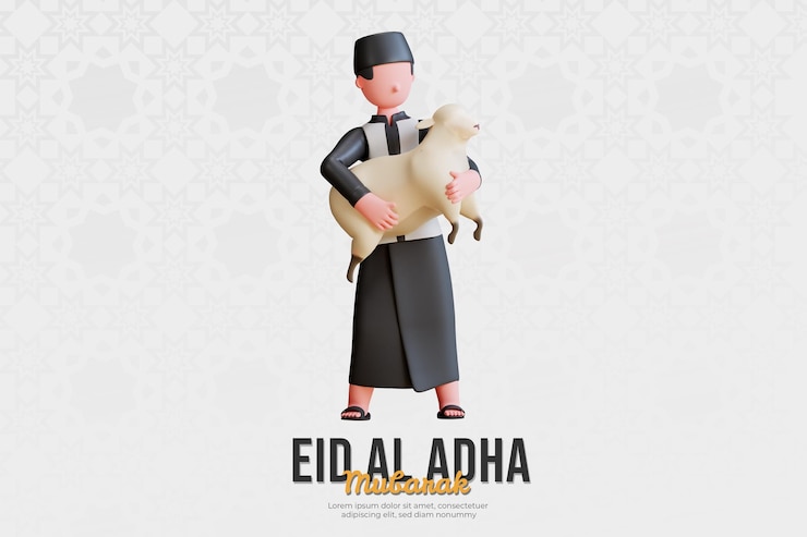 PSD 3d character muslim male holding sheep to celebrate eid al adha mubarak