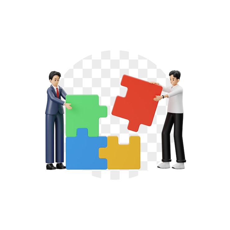 PSD 3d character people make puzzle