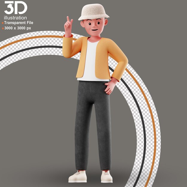 3d character pointing 3d render illustration on isolated background png style