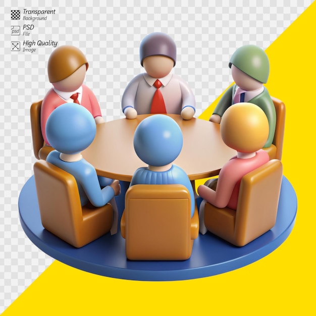 PSD 3d characters in a business meeting on transparent background