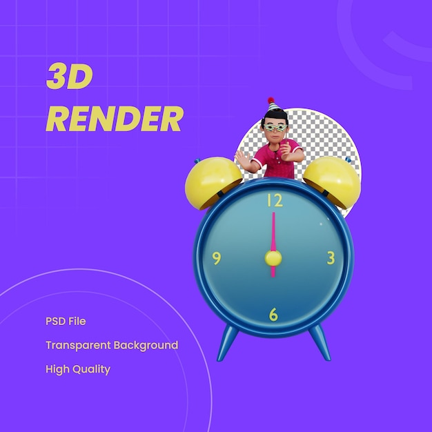 PSD 3d-charakter auf dem wecker