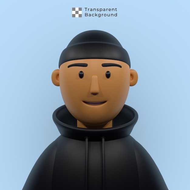 3d-charakter eines jungen mannes mit hoodie und mütze