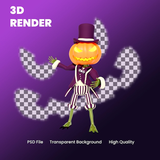 PSD 3d-charakter halloween-kürbis, der etwas pose-illustration zeigt