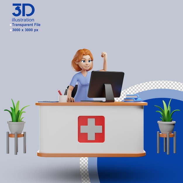 PSD 3d-charakter krankenschwester 3d-illustration zeichentrickfigur png-bilder