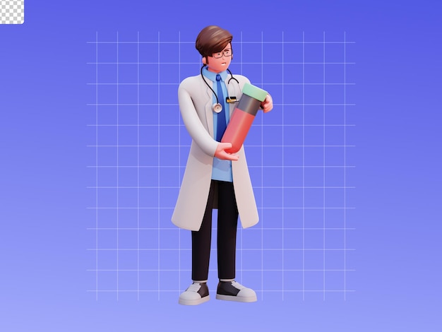 3D-Charakter männliche Arztillustration mit Medizin