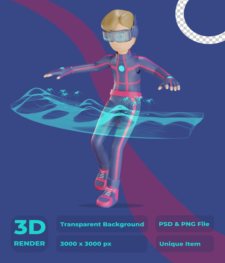 PSD 3d-charakter metaverse virtuelle landschaft