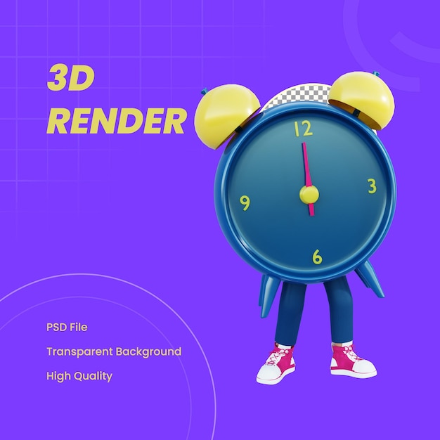 3D-Charakter mit Neujahrsuhrkostüm