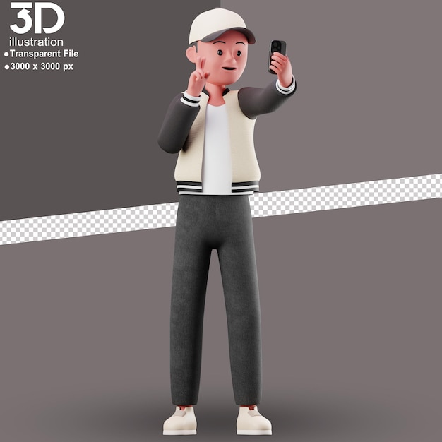 3D-Charakter-Selfie 3D-Renderillustration auf isoliertem Hintergrund im PNG-Stil