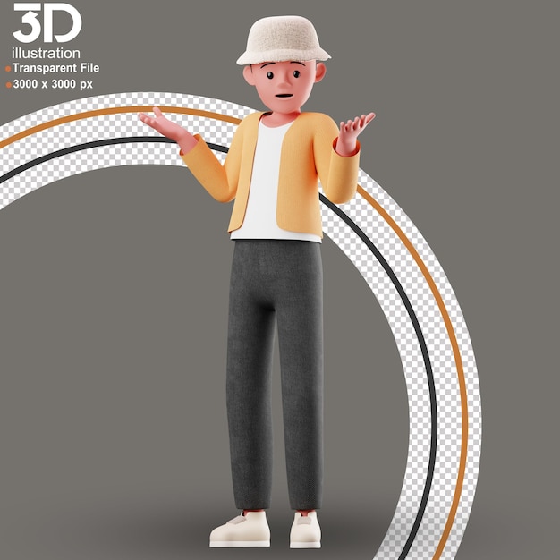 PSD 3d-charakter verwirrt 3d-renderillustration auf isoliertem hintergrund im png-stil