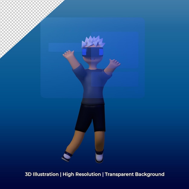 3D-Charakterjunge mit vr und digitalem Konzept