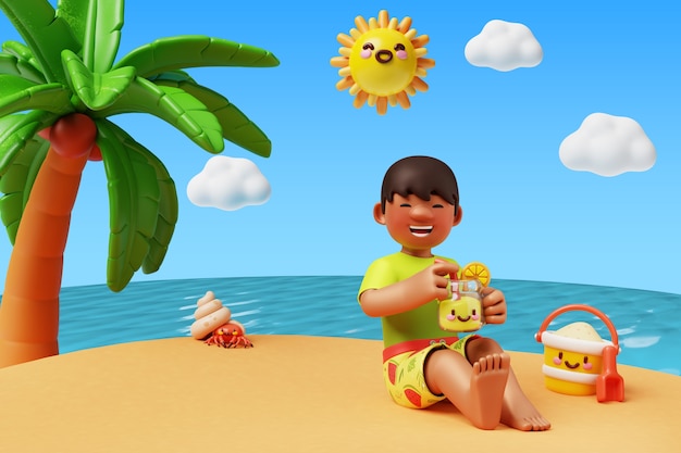 3D-Charakterkomposition von Strandjungen