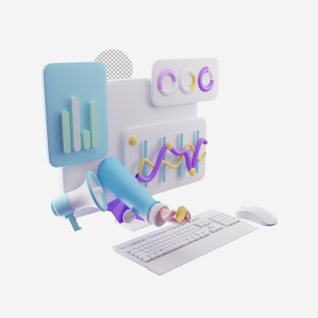 3d chart dashboard analysis transparent isolated on 3d rendering