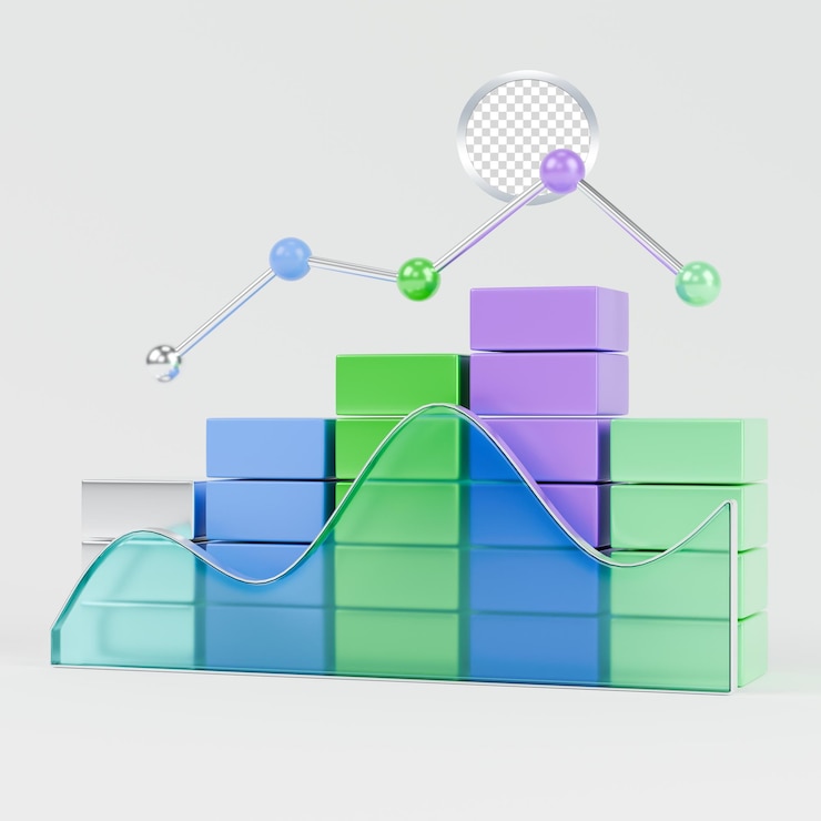 PSD 3d chart illustrating business growth and data analysis