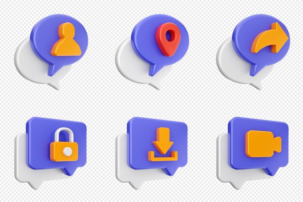 3d chat burbuja mensaje habla conversación icono conjunto paquete