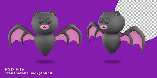 3d Chauves-souris Effrayantes Halloween Actifs Icône Design Divers Angle Bundle Illustration Haute Qualité