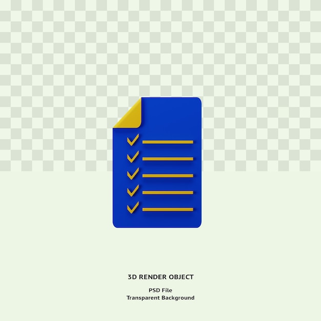 3d checklist note icon illustration object renderizado premium psd