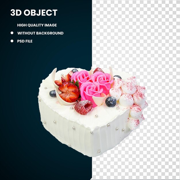 PSD 3d cheesecake mousse boulangerie chocolat blanc crème en forme de cœur gâteau crème frutti di bosco