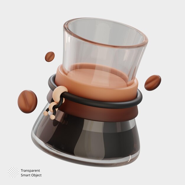 PSD 3d chemex con grano de café dibujos animados 3d icono vectorial ilustración comida bebida concepto aislado premium