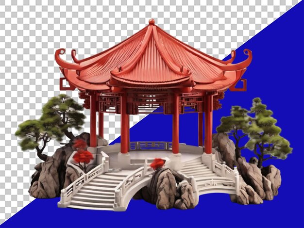 PSD 3d-chinesischer pavillon auf durchsichtigem hintergrund