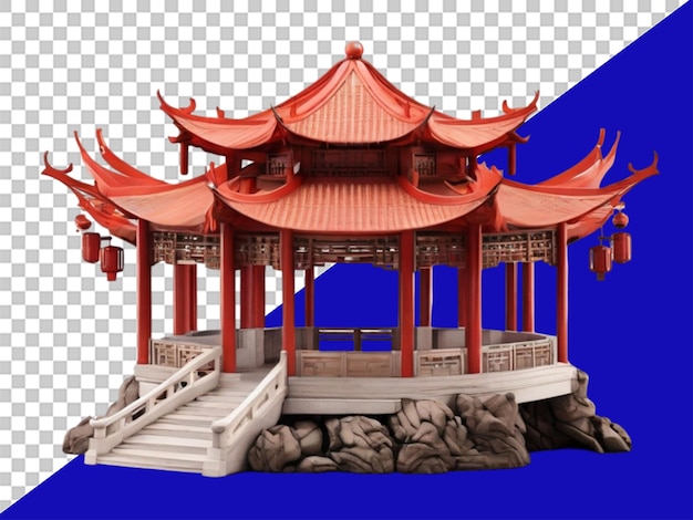 PSD 3d-chinesischer pavillon auf durchsichtigem hintergrund