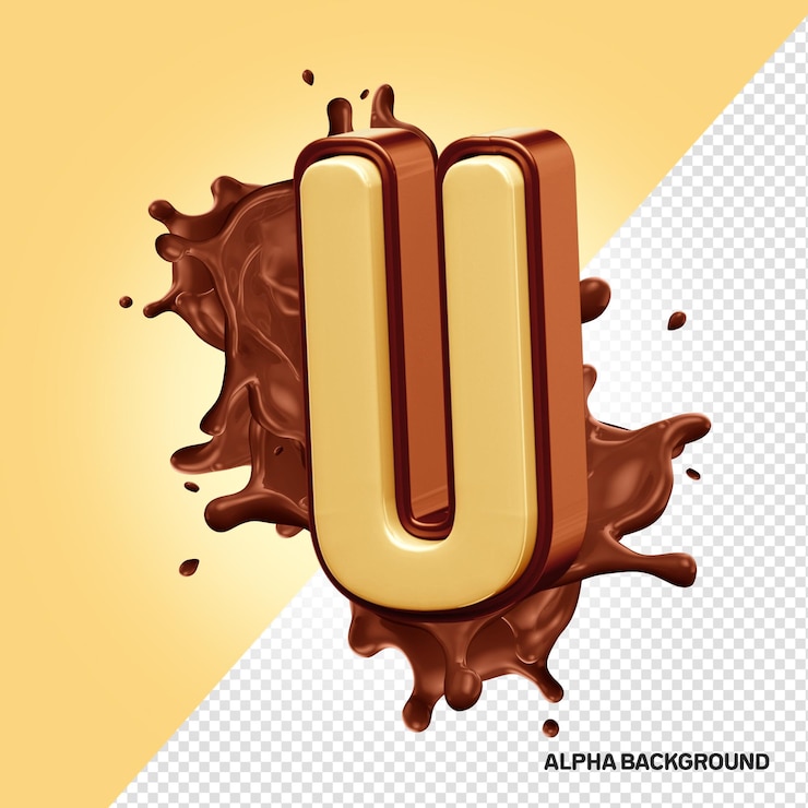 PSD 3d chocolate alphabet letter u