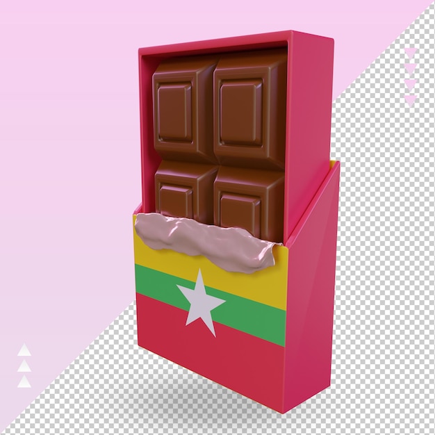 3d chocolate bandeira de myanmar renderização vista direita