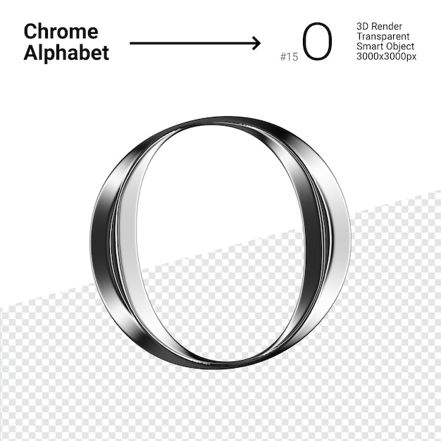 PSD 3d chrome alfabeto letra o