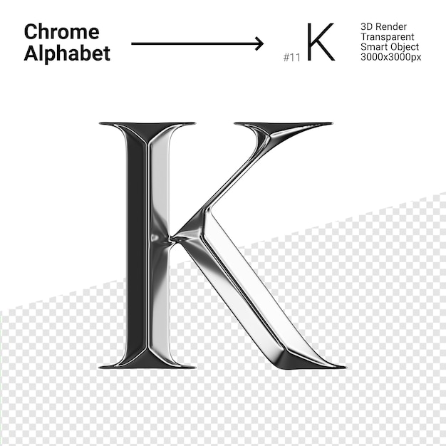 PSD 3d chrome alphabet buchstabe k.