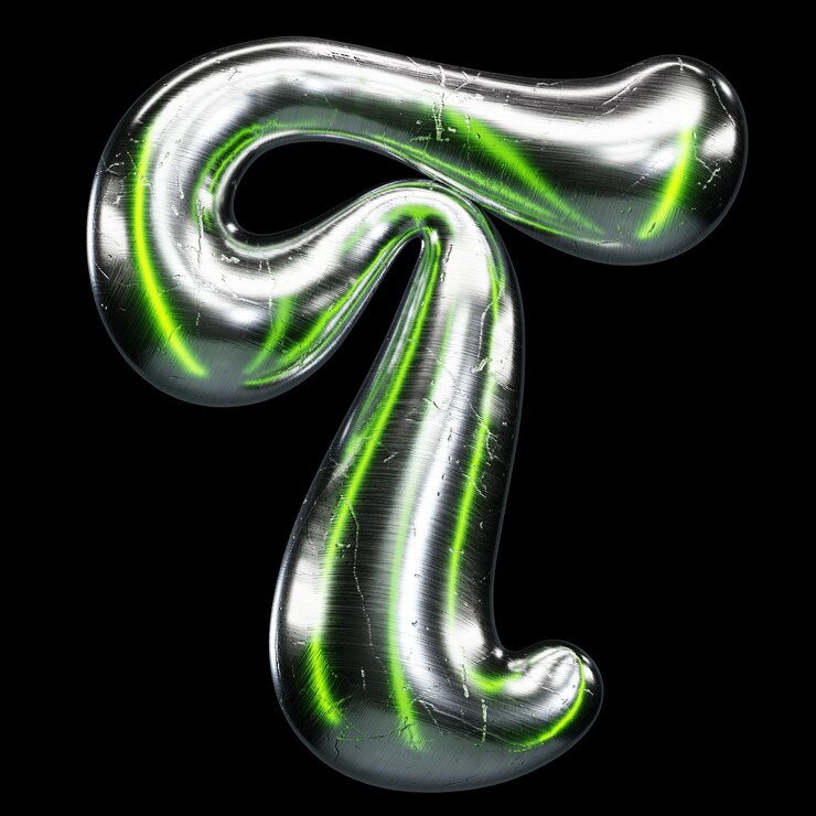 PSD 3d chrome letter t with neon green accents