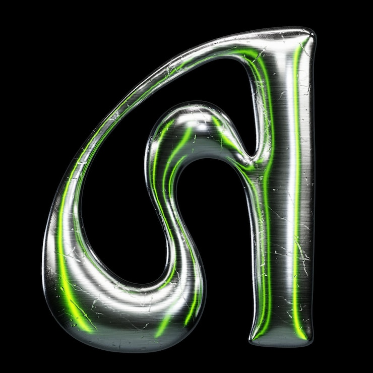 PSD 3d chrome letter a with green glow