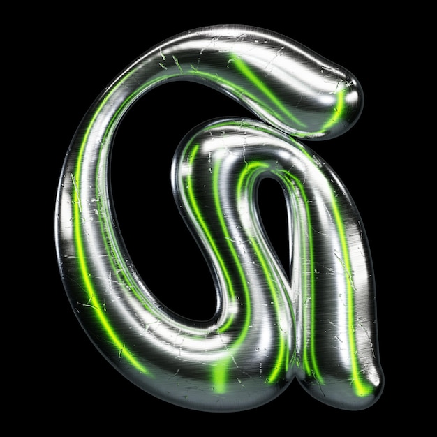 3D Chrome Letter A with Neon Green Highlights