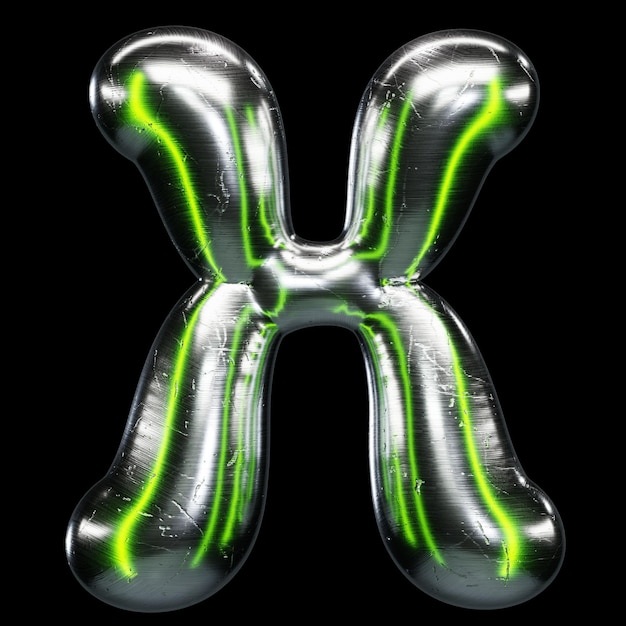 3D Chrome Letter X with Green Neon Glow