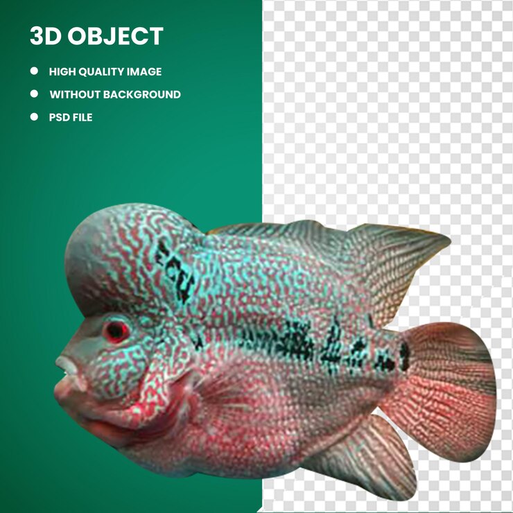 PSD 3d cíclido de cuerno de flor pez de mar profundo