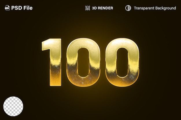 3d Cien El efecto dorado del número 100 aislado en un fondo transparente
