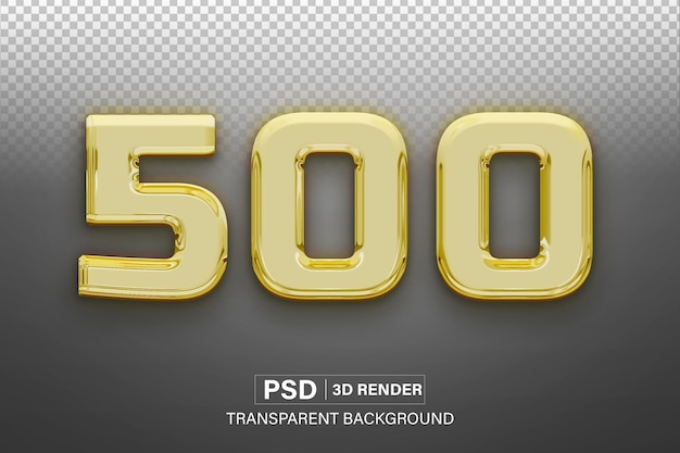 3d Cincocientos Número 500 Efecto metálico dorado aislado en fondo transparente