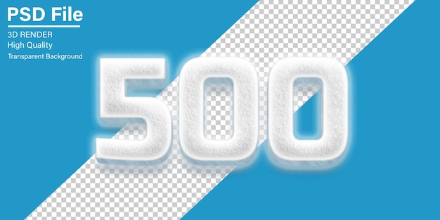 3d Cincocientos Número 500 Nieve aislada sobre un fondo transparente