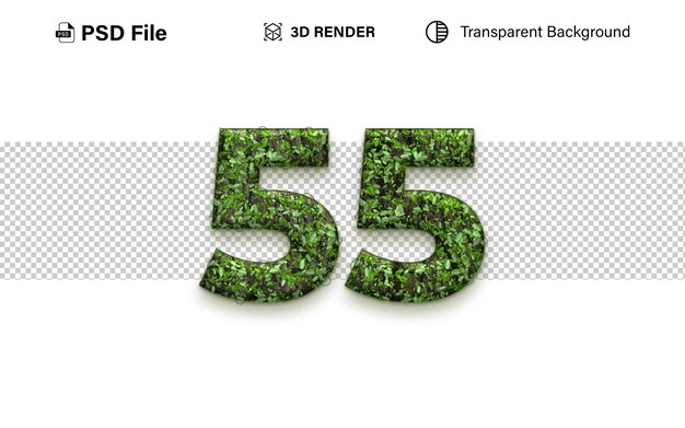 3d Cincuenta y cinco Número 55 efecto de hierba aislado en fondo transparente