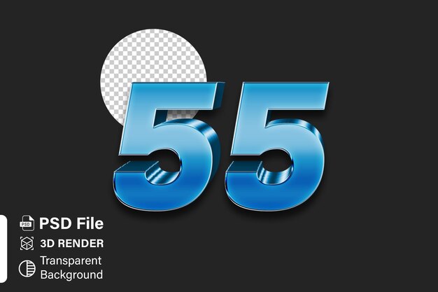 3d Cincuenta y cinco número 55 Gradiente azul brillante aislado sobre un fondo transparente