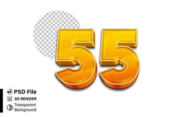 3d Cincuenta y cinco número 55 Gradiente naranja brillante aislado sobre un fondo transparente