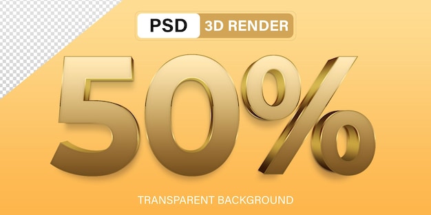 3d Cincuenta descontos recientes 50 color oro aislado en fondo transparente