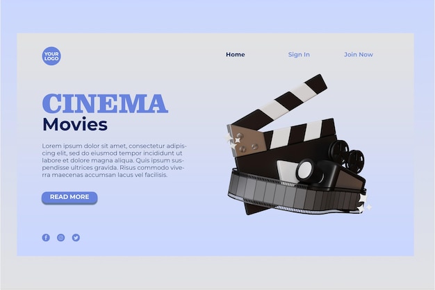 3d Cinema Illustrazione del film Pagina di destinazione PSD Premium