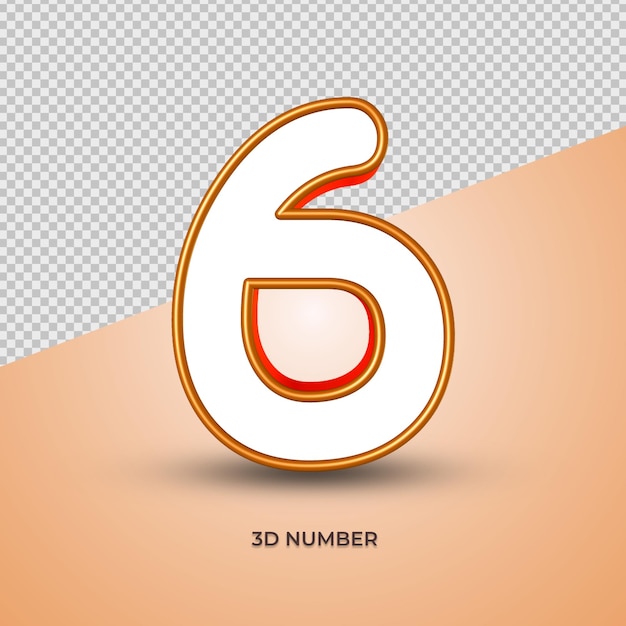 3D číslo 06 bílá oranžová barva