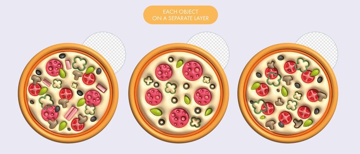 PSD 3d clipart de comida italiana pizzas en un fondo blanco diseño de ilustraciones de pizza de sabor delicioso
