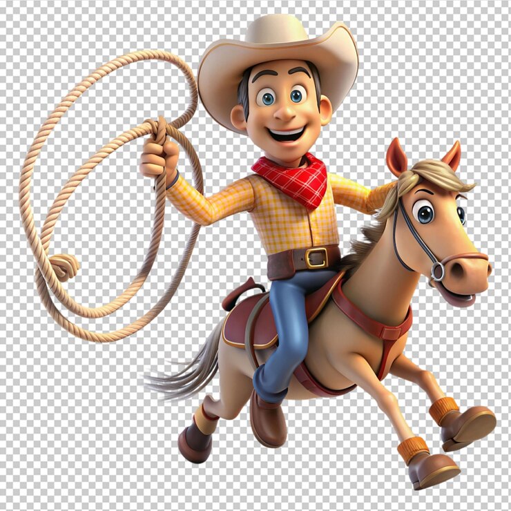 PSD 3d clipart de dibujos animados del oeste salvaje del oeste vaquero de rodeo en fondo transparente