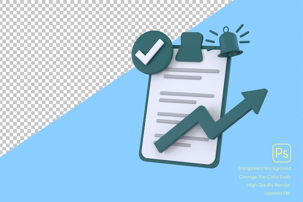 3D Clipboard and bell to success business concept