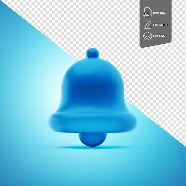 3d Cloche de notification bleue sur fond blanc Notification des médias sociaux Illustration 3D