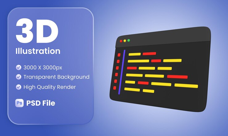 PSD 3d-code-illustration mit schwarzem hintergrund